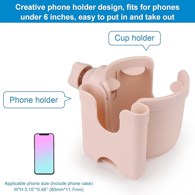 Accmor Stroller Cup Holder with Phone Holder, Bike Cup Holder, Universal Cup Holder for Uppababy Nuna Doona Strollers, 2-in-1 Cup Holder for Walker, Wheelchair, Scooter