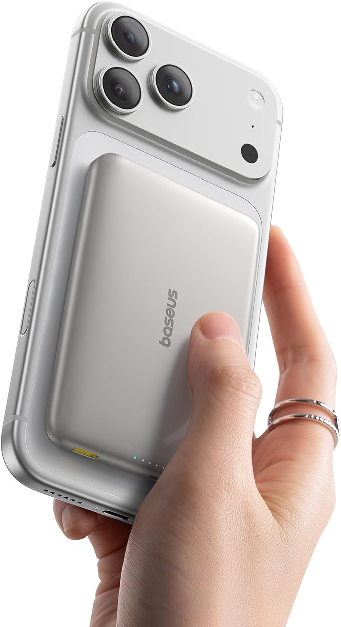 Baseus Picogo Magsafe Portable Charger, Qi2 15W 0.5" Ultra Slim 10000mAh Wireless Power Bank, 27W Fast Charging Magnetic Battery Pack with USB-C for iPhone 17 Pro Max/17 Pro/Air/16/15/14/13/12