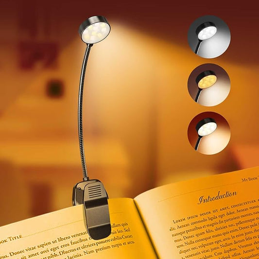 KTEBO Rechargeable Book Light for Reading in Bed, Eye Caring Book Reading Lamp with 10 LED Modes, 1.3 oz Lightweight Portable Clip on Light, 360 Adjustable Clamp Light Perfect for Readers