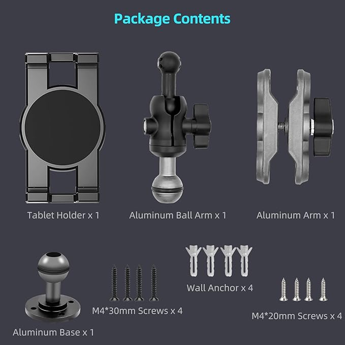 Porfortop Aluminum Heavy Duty Drill Base Tablet Holder Car Mount Dashboard, 360° Adjustable 2-Stage Stand for 4.7-12.9" iPad Pro/Air/Mini/Galaxy Tab, for Car Truck Wall Desk Commercial Vehicle