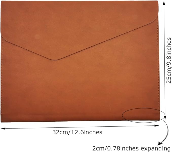 PU Leather A4 File Folder Document Holder Waterproof Portfolio Envelope Folder Case with Invisible Magnetic Closure Brown