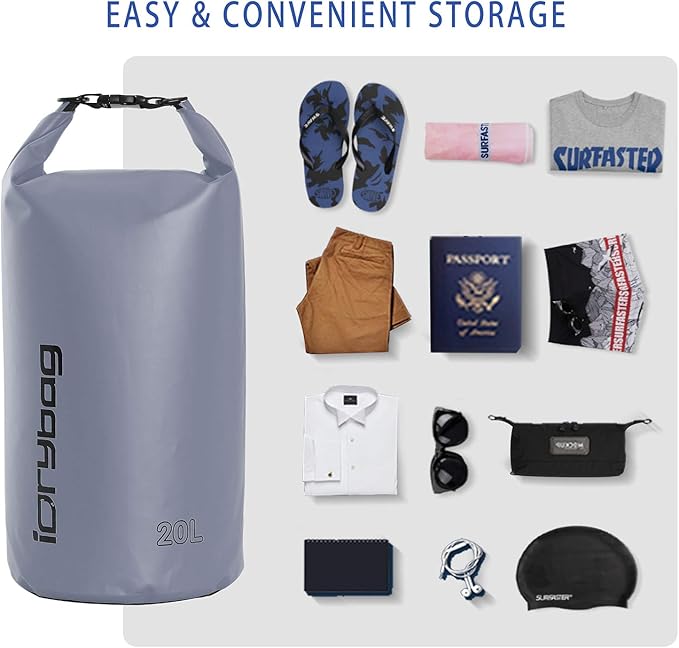 IDRYBAG Dry Bag for Kayaking Waterproof 2L/5L/10L/15L/20L, Small Dry Sack Waterproof Bag for Boating