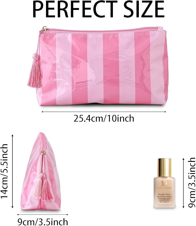 DYSHAYEN Makeup Bags for Purse,Small Clear Coated Cosmetic Bags for Women Girls, Waterproof Travel Organizer Zipper Pouch Beach Vacation Essentials (Pink-Hot Pink)