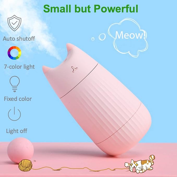 Upgraded Mini USB Cute Cool Mist Portable Humidifier, for Kids Baby Nursery Bedroom Office Car Desk, 7-Color Lights 2 Mist Mode Auto Shutoff Whisper Silent (200ml, White)