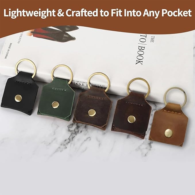 Jack&Chris Genuine Leather SD Card Holder Keychain, Anti-Shock Anti-Dust SD Card Case, Portable Camera Accessories for SD CF CFexpress Micro SD Nano SIM and Micro SIM Cards, Green 4 Packs