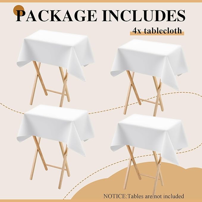 Oudain 4 Pcs Small Tablecloth Washable Fabric Folding TV Tray Table Cloth Polyester Solid Color Nightstand Cover for Bedside Table Side Outdoor Indoor(White, 24 x 36 Inch, Classic Edge)