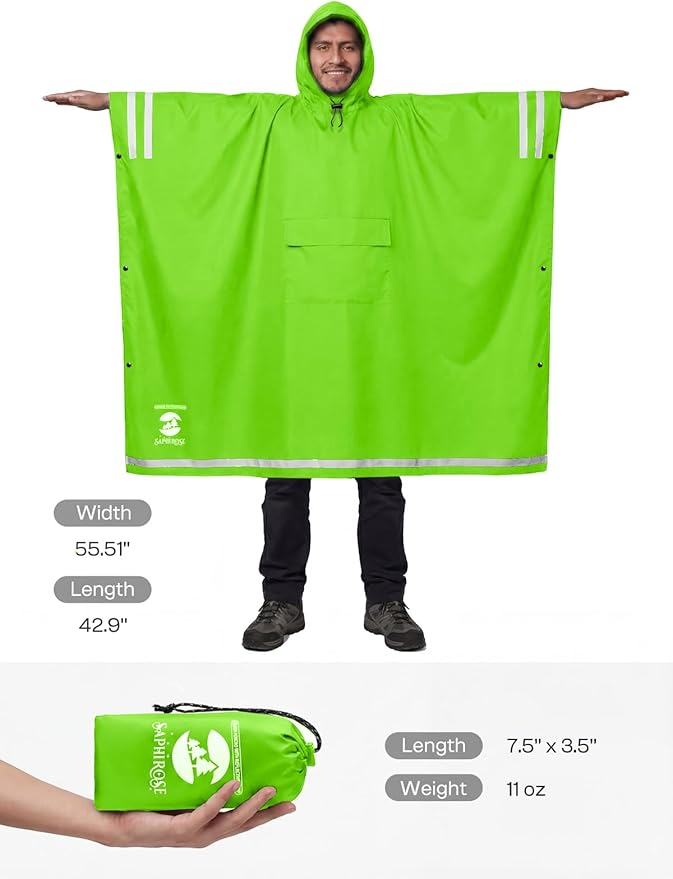 SaphiRose Hooded Rain Poncho Waterproof Raincoat Jacket for Men Women Adults