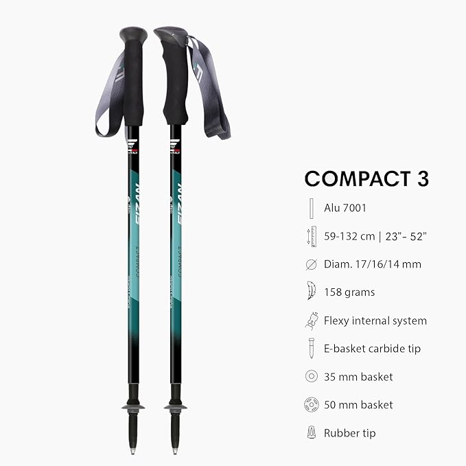 Fizan Compact 3 Trekking Poles – 5.6 oz Ultralight, Backpacking, Thru Hiking Poles, Adjustable, Collapsible, Customized Fit, EVA Grips, Aluminum Walking Sticks (Compact 3)