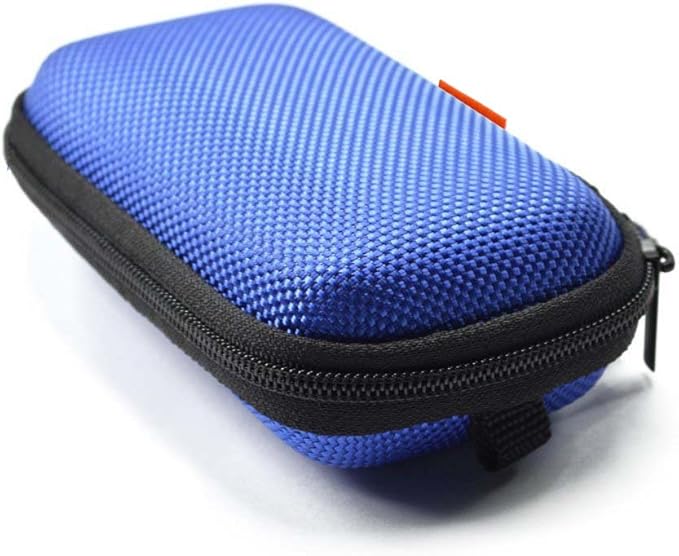 Earbud Carrying Case - Rectangle Shape Small Hard EVA Case, Mesh Inner Pocket, Durable Exterior - Lightweight Portable Universal Zipper Storage Bag for Wired Bluetooth Headset, Charger - Blue