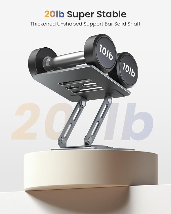 LOXP Metal Tablet Stand, 360 Rotating iPad Stand with Heavy-Duty Base, Tablet Holder Compatible with 4.0-16.9" Device, iPad Pro Air Mini, Kindle, Surface Tablet, Portable Monitors - Gray