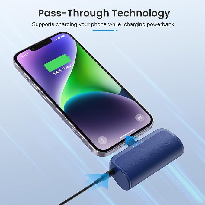 [2 Pack]Mini Portable Charger for iPhone,5200mAh Ultra-Compact Fast Charging Power Bank Cordless Cute Small Battery Pack Compatible with iPhone 14/14 Pro Max/13/13 Pro/12/11/XR/8/7/6(Inky+Deep Blue)