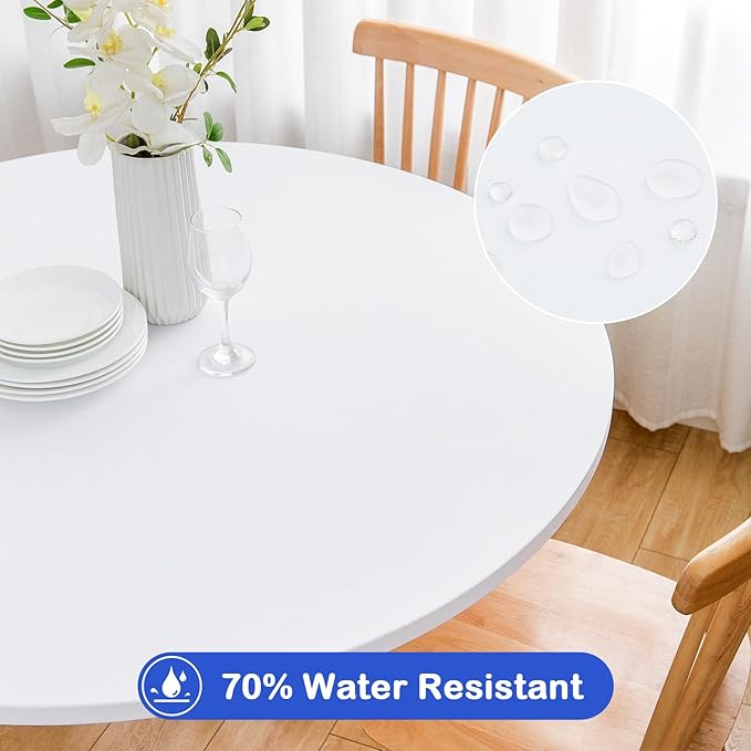 Wolkemer 2 Pack 5 Foot White Fitted Tablecloth 60 Inch Round Elastic Edges Table Cloth, Spandex Stretch Table Cover with Machine Washable Fabric for Wedding Party Picnic Dining Indoor Outdoor