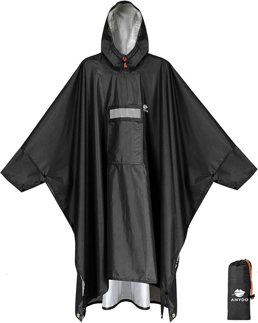 ANYOO Hooded Rain Poncho for Adults Waterproof Lightweight Rain Coat for Men Women Reusable Rain Jacket for Emergency Outdoor