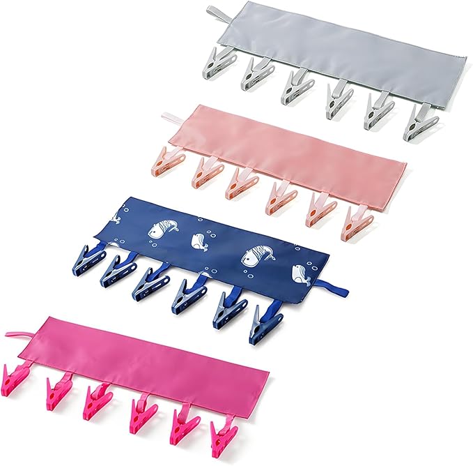 Travel Hangers Foldable with Clips, Foldable Hangers for Travel, Travels Swimsuit Drying Rack for Suitcase, Portable Travels Bathing Suit Hanger for Socks Underwear Towels Swimwear (Multicolor E)