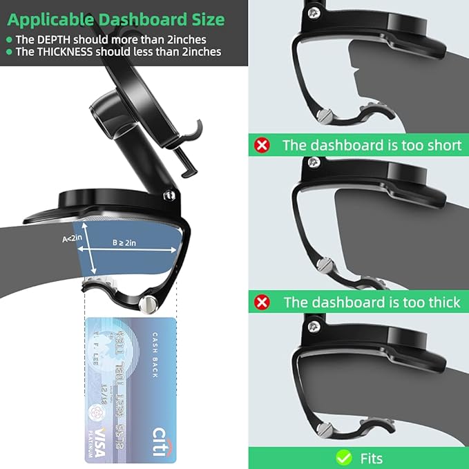 FONKEN Car Phone Mount, 360 Degree Rotation Dashboard Clip Mount, Compatible with iPhone 11/12 Pro Max XS Max XR 8 8Plus 7 Samsung Galaxy S10 S9 S8 LG and More