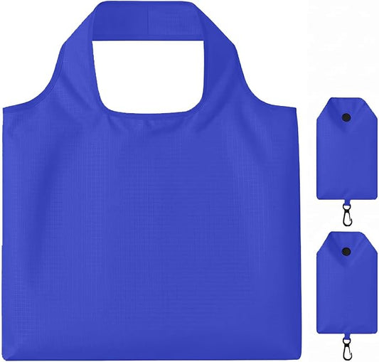 2 Pack Extra Large Foldable Shopping Bag, Waterproof Reusable Grocery Tote Bag Holder, Nylon (Royal Blue)