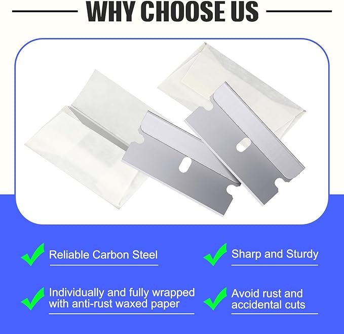 Lasnten 1500 Pack Single Edge Razor Blades High Carbon Steel Individually Wrapped 1.5" x 0.75" Replacement Scraper Blades for Removing Paint Labels Stickers & Decals
