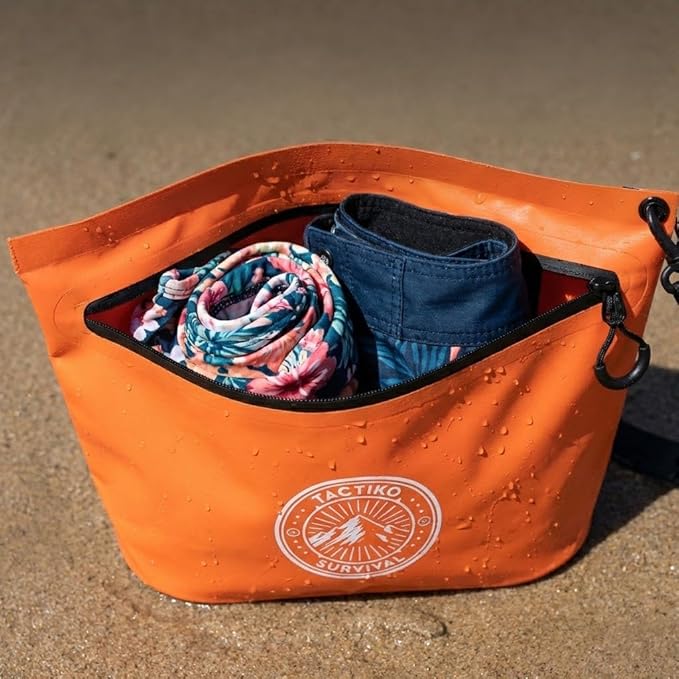 Tactiko 3L Water Resistant Pouch - Waterproof Material with Splashproof Zipper - Cosmetic Case for Storage, Toiletries, Travel, Beach, Cruise, Home (Orange)