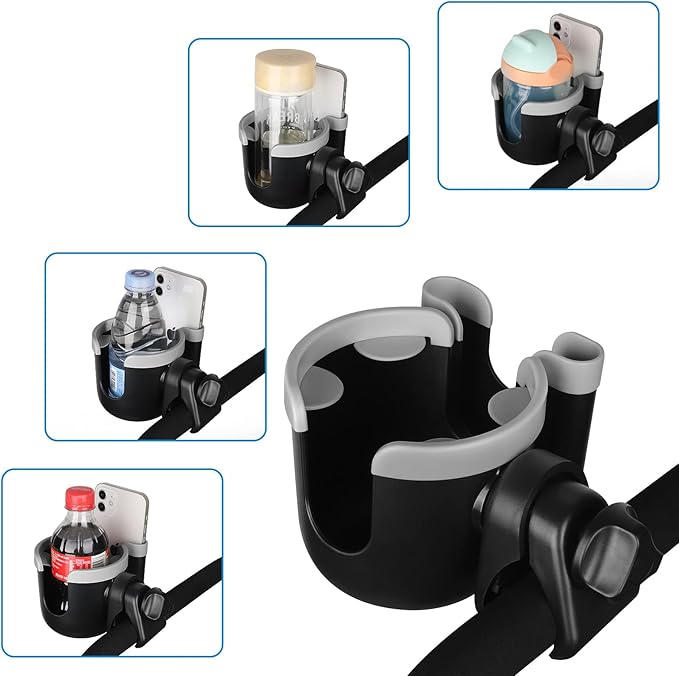 Accmor Stroller Cup Holder with Phone Holder, Bike Cup Holder, Universal Cup Holder for Uppababy Nuna Doona Strollers, 2-in-1 Cup Holder for Walker, Wheelchair, Scooter