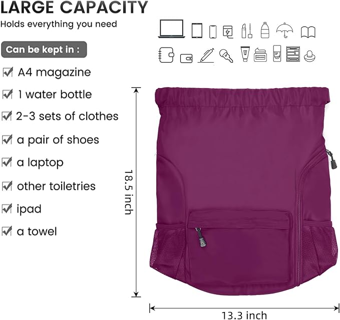 Valleycomfy Waterproof Drawstring Gym Backpack Bag for Men & Women,Sports Gym Bag with Side Pocket Orange