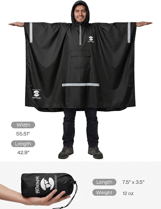 SaphiRose Hooded Rain Poncho Waterproof Raincoat Jacket for Men Women Adults