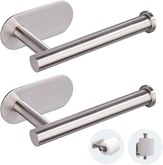 JOPOFI Toilet Paper Holder - Self Adhesive Toilet Paper Holder Wall Mount for Bathroom, Command Strip Stainless Steel Toilet Paper Roll Holder Stick On Wall, No Drilling - Brushed Nickel（2 Pcs）