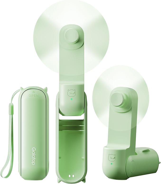 Gaiatop Portable Handheld Fan, 3 in 1 Mini Fan Handheld [17h Max Cooling], Foldable Personal Fans Pocket Design, USB Travel Fans Portable, Lash Trip Summer Essential Cute Gifts for Women Girl, Green