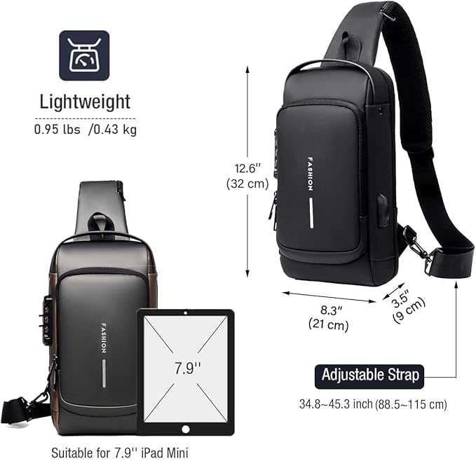 Waterproof Polyester Slim Unisex Crossbody Sling Bag Chest Backpack Men's Shoulder Bag, Leisure Travel Handbag, Hard Shell Anti-Theft Chest Bag, Fashion Bag - Black & Golden, Standard