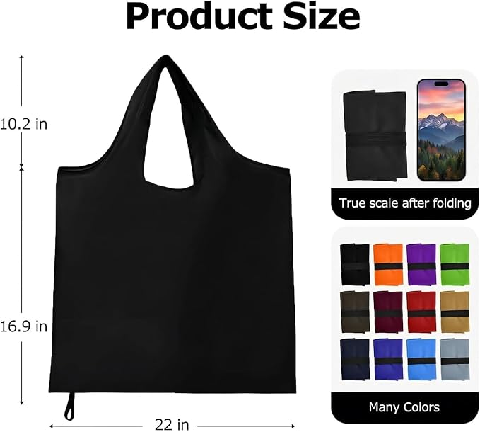 Washable Reusable Grocery Bags, Foldable Reusable Shopping Bags, Polyester Tote, Pocket Size Carrier