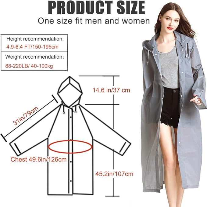 COOY Rain Coats (2 Pack) - Reusable EVA Rain Ponchos For Adults Rain Jackets Raincoats For Men Women