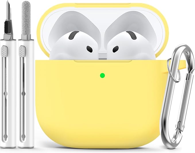 Ljusmicker for AirPods 4 Case 2024 with Cleaner Kit,Soft Silicone Protective Cover for Apple AirPods 4th Generation Cases for Women Men,for AirPod 4 Case Accessories with Keychain-Yellow