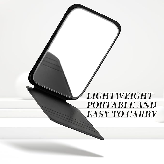 DUcare Mini Folding Mirror Pocket Portable Travel PU Portable Adjustable Rectangular Ultrathin Vanity Mirror with Stand, for Travel, Camping,Home