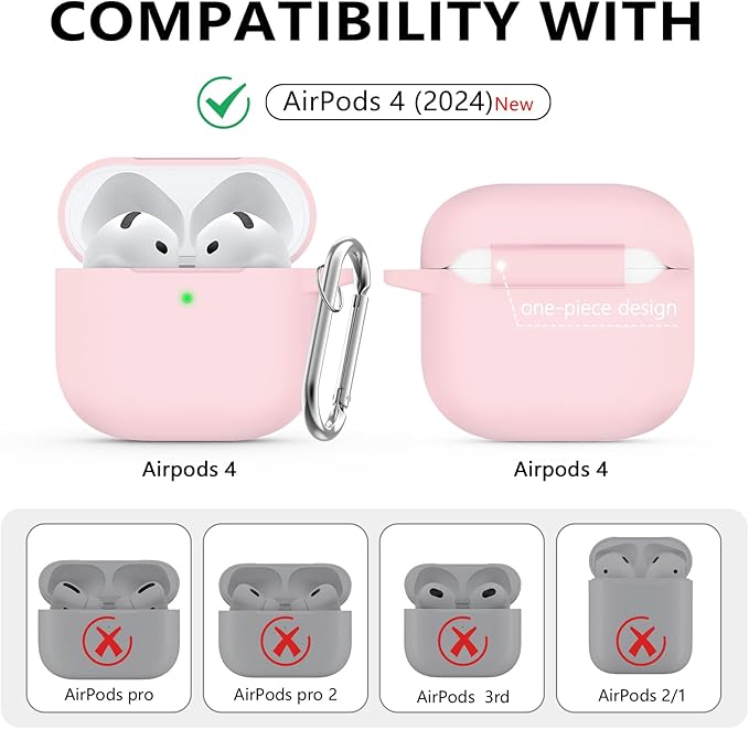 Ljusmicker for AirPods 4 Case 2024 with Cleaner Kit,Soft Silicone Protective Cover for Apple AirPods 4th Generation Cases for Women Men,for AirPod 4 Case Accessories with Keychain-Light Pink