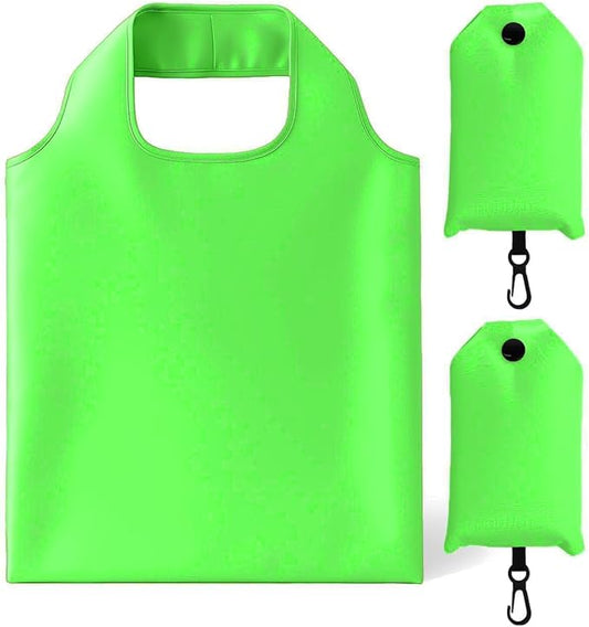 2 Pack Foldable Shopping Bag, Waterproof Reusable Grocery Tote Bag Holder,Nylon(Light Green)