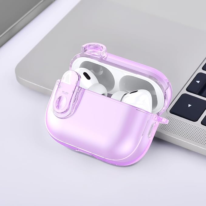 (with Lock) Clear Case Compatible for Cute Apple Airpods Pro 2 Cases Women, VISOOM TPU Transparency Air pods Pro 1st 2nd Generation Purpl Soft iPods Earbuds Case Bling Keychain for Airpod Pro2/1