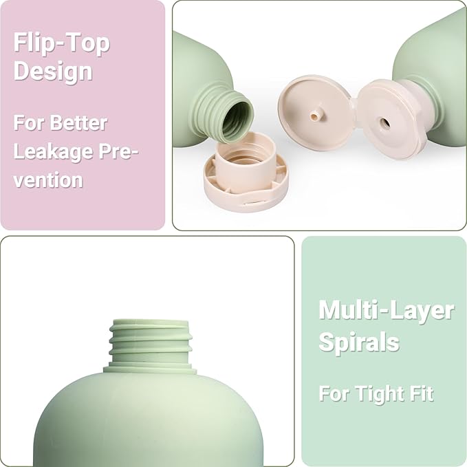 ASEVAT 6.7 oz Empty Squeeze Bottles for Shampoo, Travel Containers for Toiletries, Leak Proof Plastic Bottles with Caps, Refillable for Lotion, Cream and Liquids (3Pcs)