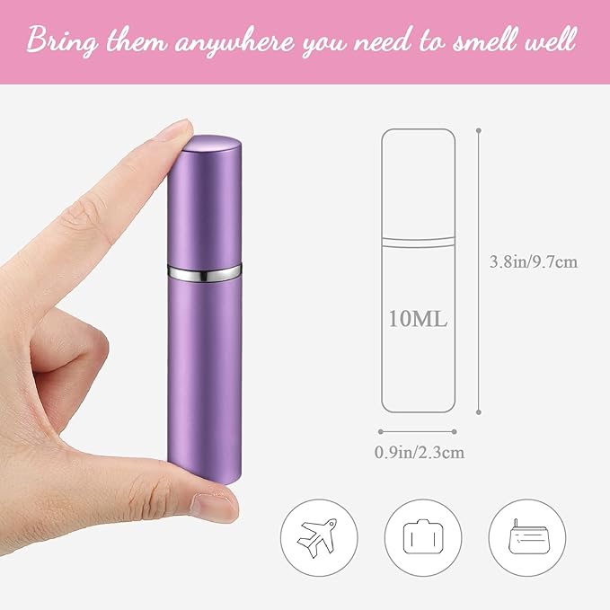 Zonon 56 Pieces 5ml Refillable Perfume Atomizer Mini Refillable Spray Perfume Bottle Portable with 56 Pieces Refill Pump Dispenser Pump Transfer Tool for Outgoing Valentine's Day(Purple, Pink, Silver)