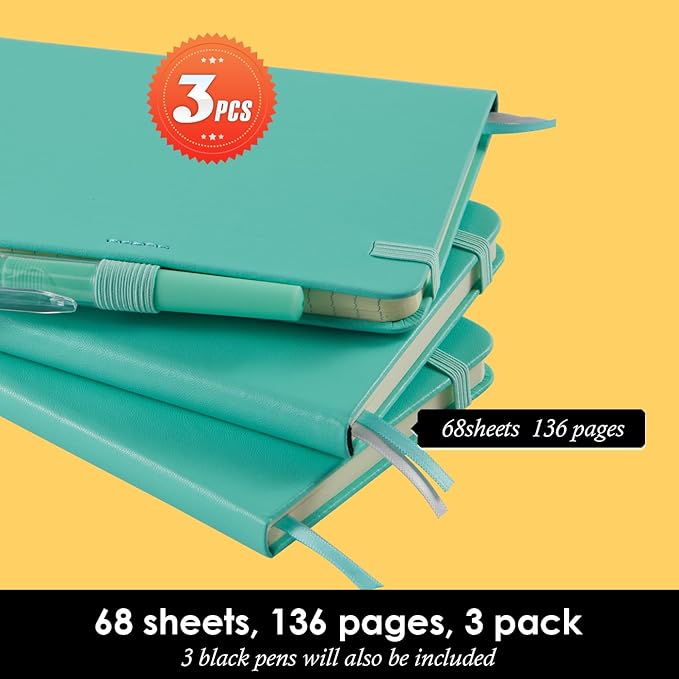 NIRMIRO 3 Pack Small Pocket Journal Notebook 3.7" x 5.7" with Pen, A6 Mini Cute Notepad for Women/Men, 408 Pages, 100Gsm Lined Paper Note Pads, Leather, Green