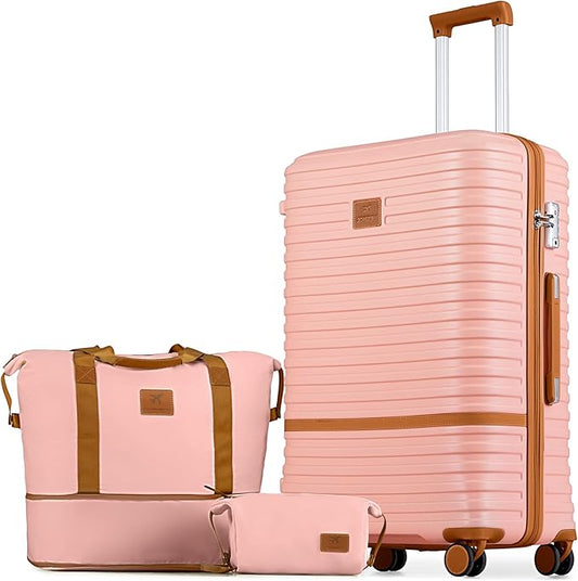 Joyway 28 Inch Large Luggage Hardside Suitcase with Spinner Wheel, Lightweight 3 Piece Suitcase Set with TSA Lock(Pink)