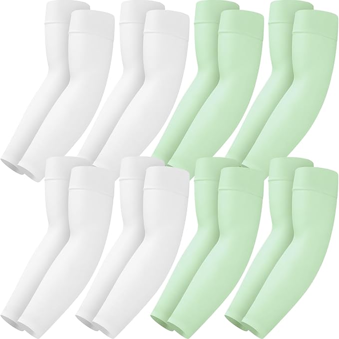 Mochabao 8 Pairs Soft Arm Sleeves, UV Sun Protection Cooling Compression Arm Covers for Outdoor Work, Sports, Men & Women