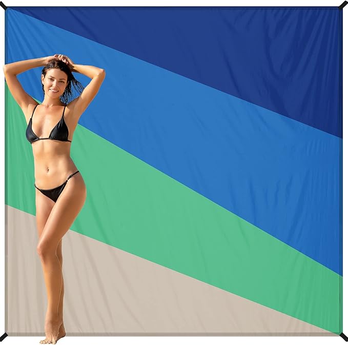 BYDOLL Beach Blanket Waterproof Sandproof Large Sand Free,78''X81''/10'X9' Oversized Sandless Lightweight Blanket Picnic Mat for Beach Travel Camping Hiking with Stakes