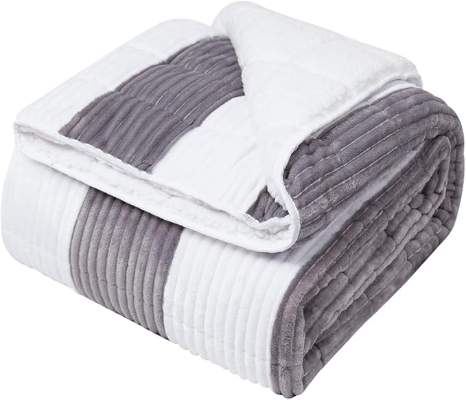 Sherpa Weighted Blanket for Adults 15lbs, 48"x72", Twin Full Size Fuzzy Heavy Throw Blanket for 140-160lbs, Microfiber Soft Thick Big Blankets Weighted Comforter Breathable Gifts for Sleeping, Grey