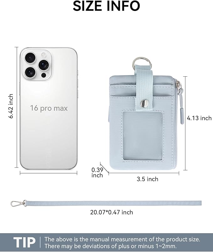 BOSTANTEN RFID Small Wallet, Minimalist Zip ID Case Wallet with Lanyard Keychain, Water Resistant Card Wallets for women & Men, Grey
