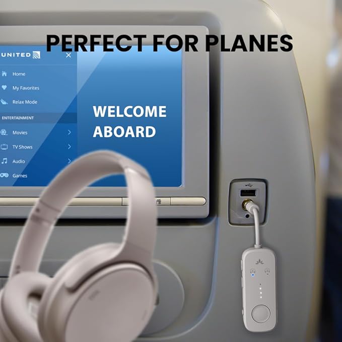Avantree Relay – Airplane Bluetooth Adapter for AirPods, Bose & Wireless Headphones, Qualcomm Chip, aptX Adaptive & HD Audio Transmitter, 25Hrs Battery, 3.5mm AUX for Flight, Travel & Gym
