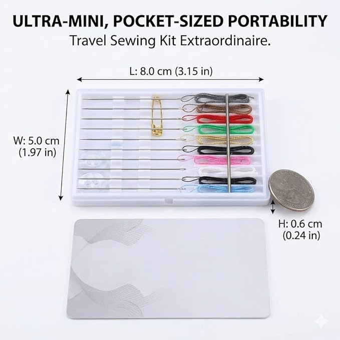 Mini Sewing Kit, 80 Pieces in 8 Compact Cases with Pre-Threaded Needles, Assorted Color Threads, Safety Pin, Shirt Buttons, Portable Travel Emergency Repair Kit for Home, Hotel, Business Trip