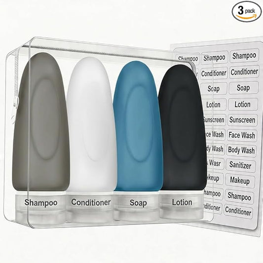 Dot&Dot Leak Proof Travel Bottles - Tubes for Liquid TSA Approved 3oz Silicone Toiletries Travel Shampoo & Conditioner Containers with Labels