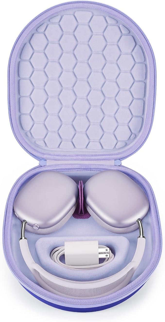 Smart Case for New Apple AirPods Max Supports Sleep Mode, Hard Organizer Portable Carry Travel Cover Storage Bag (Purple)