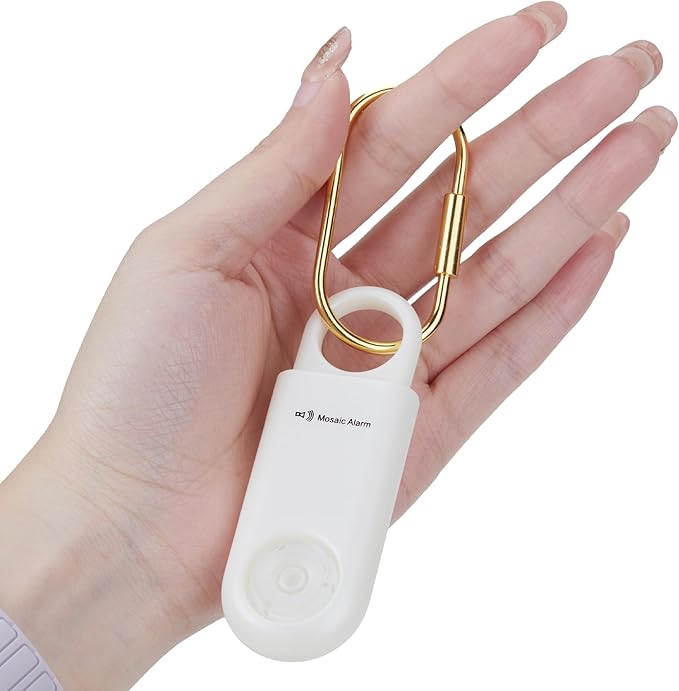 130dB Personal Safety Alarm Ultra Bright Strobe Light Loud Sound Keychain Siren with Carabiner for Women, School Children. Hiking Alarm Bear Deterrent. SOS Emergency Alerts. Coconut White