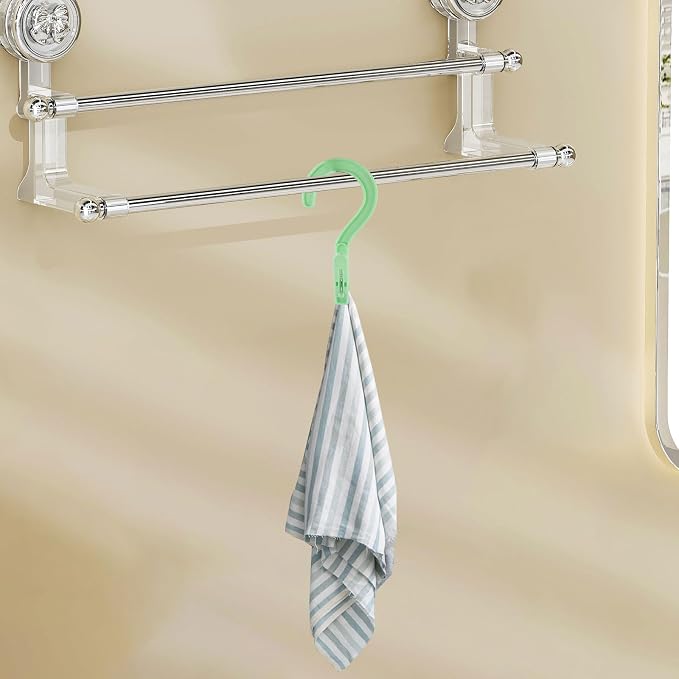 Andiker 4pcs Laundry Hooks with Clips, 5.2" Super Strong Clamping Plastic Single Clip Hangers Portable Travel Hangers with Clips to Hang Socks Towels Boots and Dry Wet Clothes (Green)