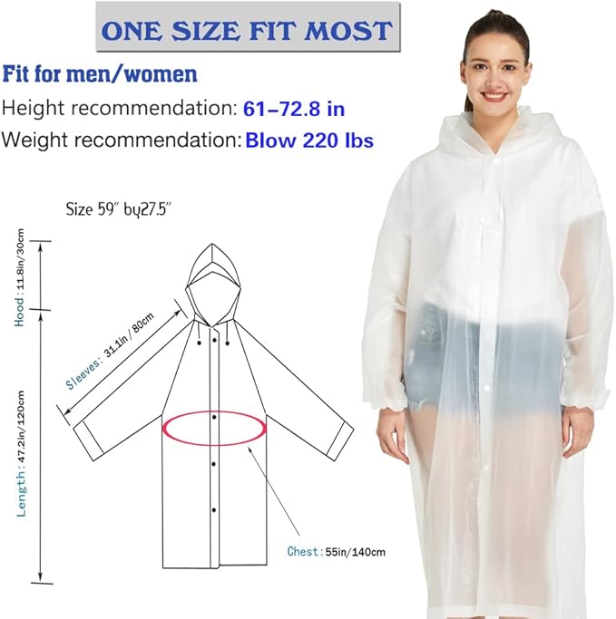 YDYJKI 2 Pack Waterproof Rain Ponchos for Adults-Reusable Emergency Raincoats with Hoodand Drawstring -Lightweight Ponchos